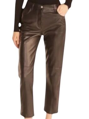 Rebecca Taylor Black Lambskin Leather Cropped Pants Size 0 Luxe Trouser Chic
